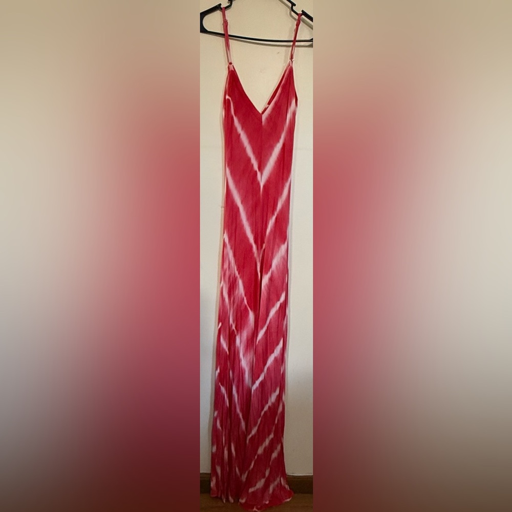 Main Strip Red and White Tie-Dye Maxi floor length dress